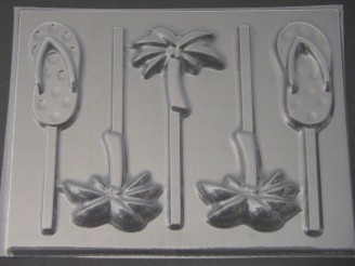 1716 Flip Flop and Palm Trees Chocolate Candy Lollipop Mold